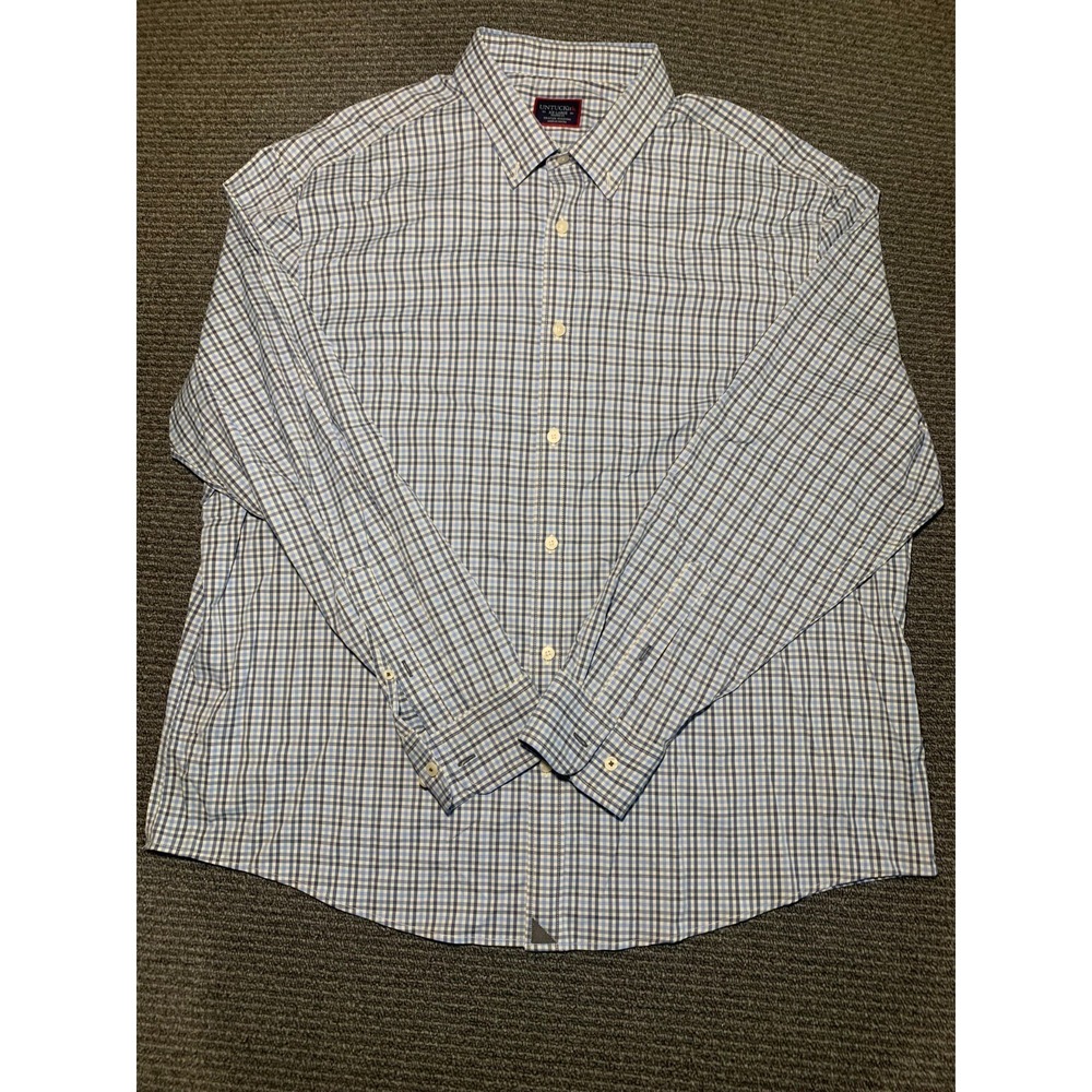 UNTUCKit Shirt Mens 2XL Blue White Plaid Long Sleeve Button Up Relaxed Fit